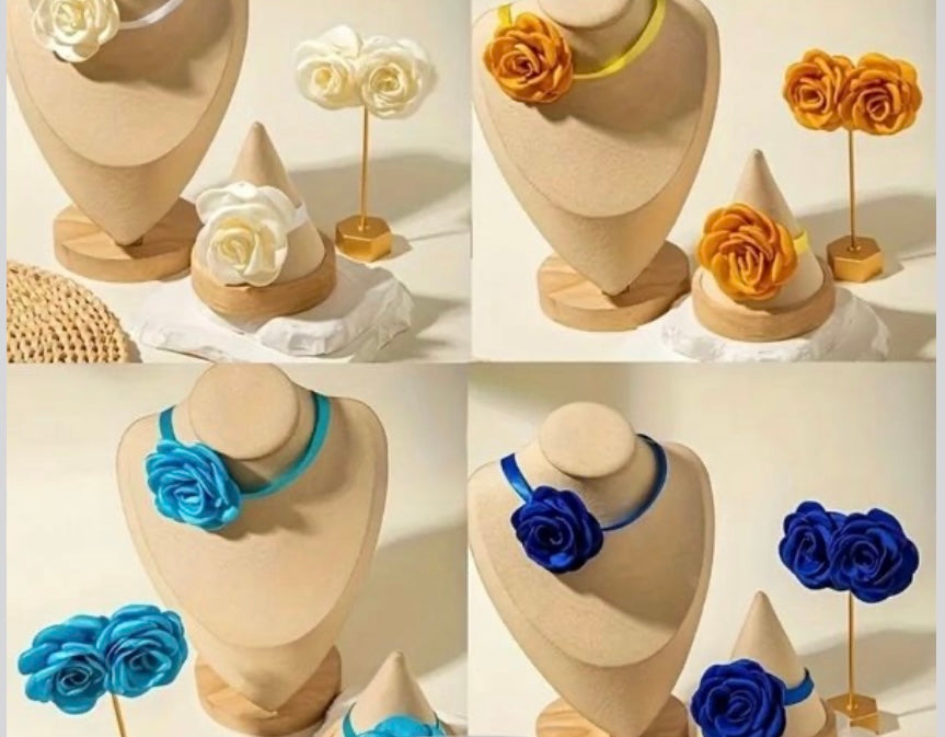 4 pcs French each Elegance Rose Edge Beautiful White Rose, Gold Rose, Gorgeous Blue and Light Blue