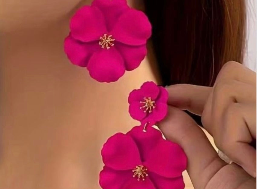 Vibrant Pink Floral Statement Earrings