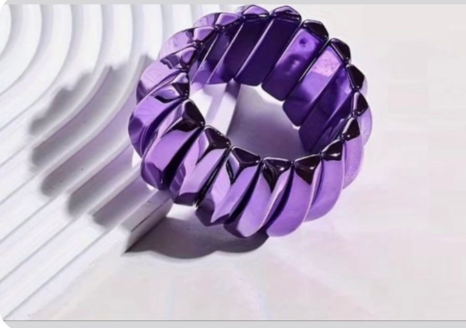 2 Retro Inspired Bold purple Resin Bangle Bracelet