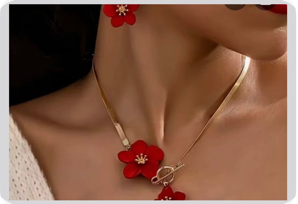 2 pcs Set of Flower Pendant Necklace and Earrings-Stylish and Elegant, Suitable for Women’s Daily Gatherings Parties