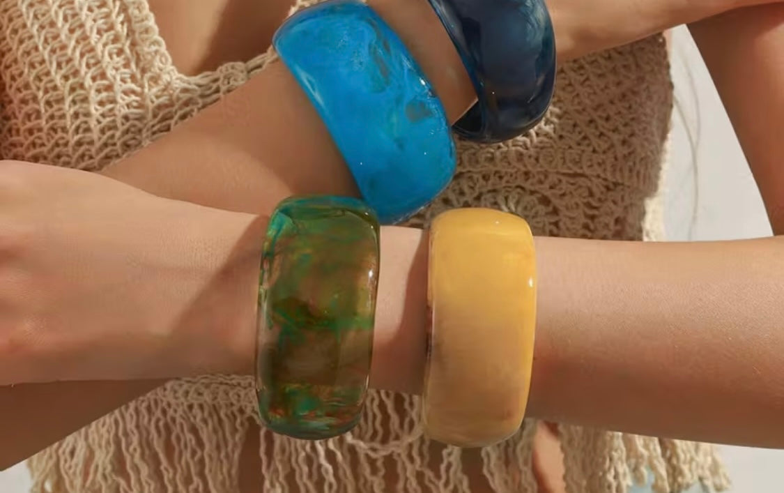 4 Gorgeous Acrylic Bracelets Blue,Gold, and Multi Color